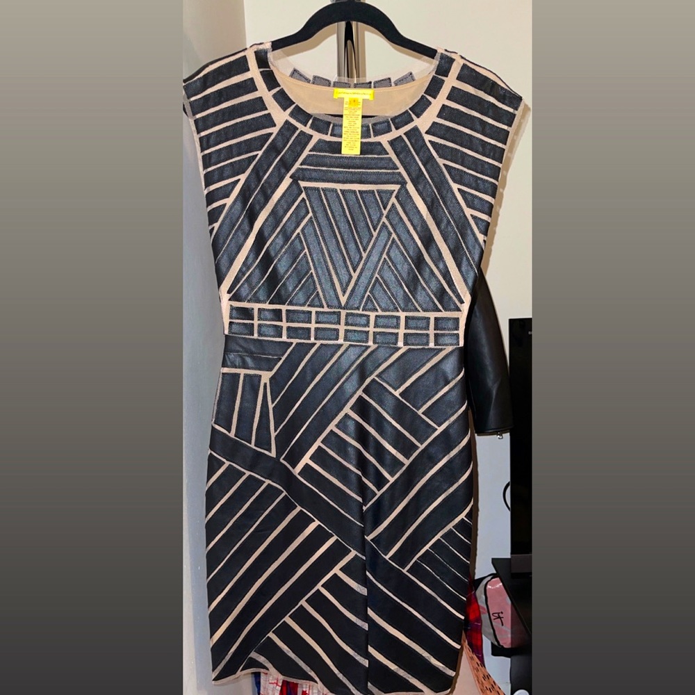 Catherine Malandrino black leather-appliqué dress